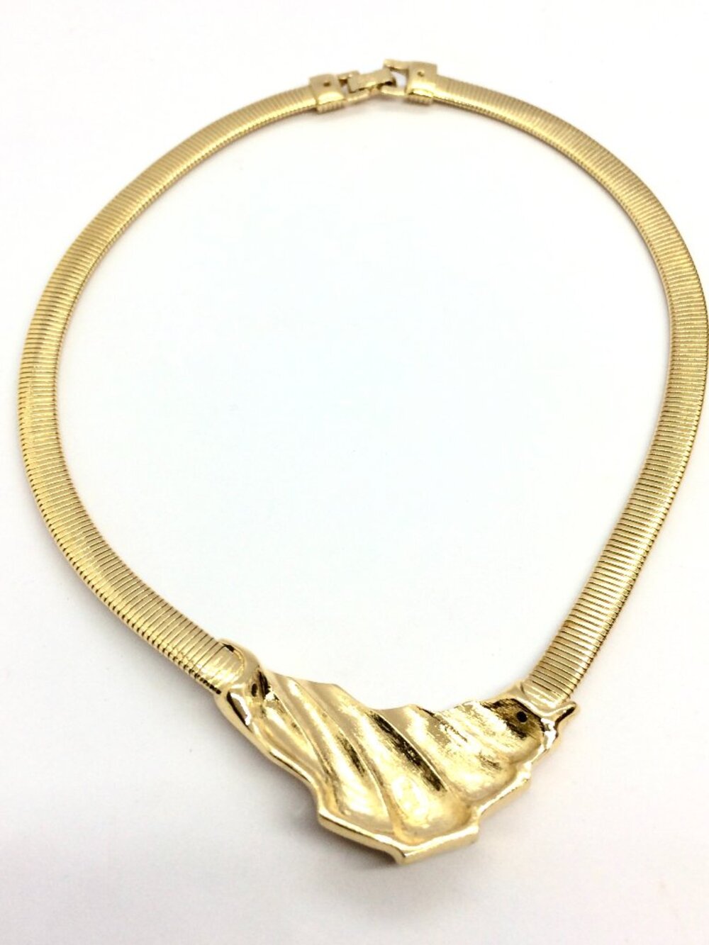 VINTAGE TRIFARI NECKLACE Gold Tone Snake Chain Modernist Sculptural Bib Collar - Picture 11 of 15